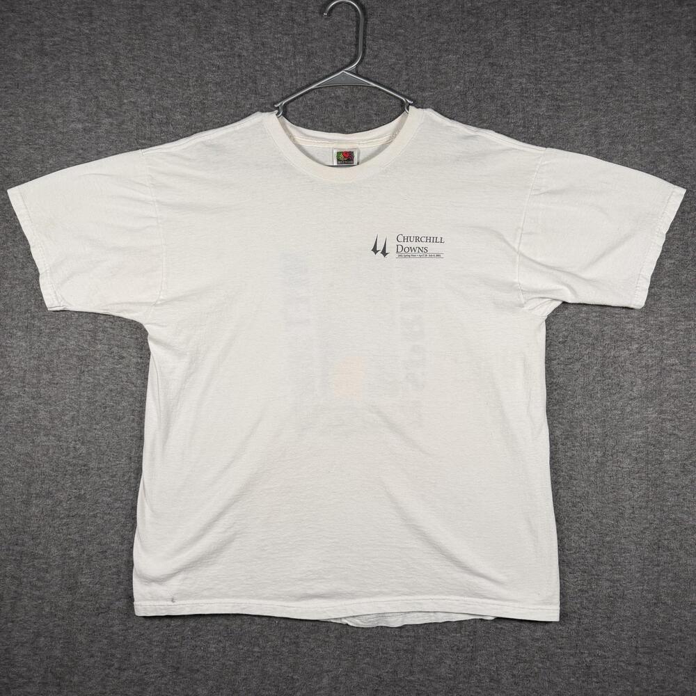 Vintage Churchill Downs Horse Racing T-Shirt Mens XL White 2001 Racing Tee Y2K
